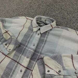 Free People Shirt Womens M Gray Plaid Flannel Snap Button Up Long Sleeve Outdoor